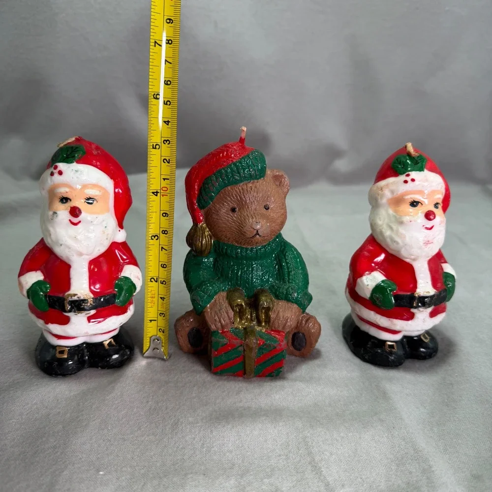 Vintage Christmas Candle Lot Interpur Santa Claus Teddy Bear Retro Kitsch Unlit